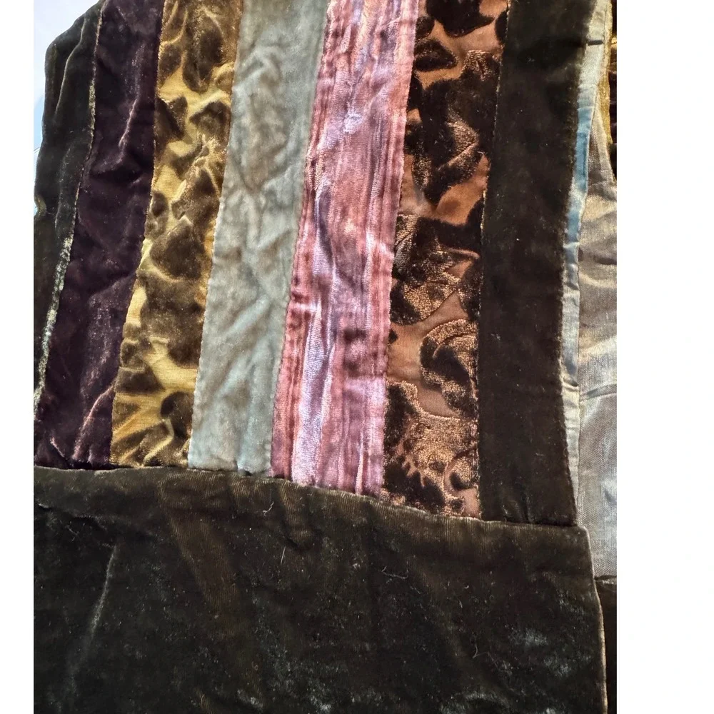 Patchwork Burnout Velvet Scarf Green Brown Floral Whimsigoth Boho Wrap 10 x 70
